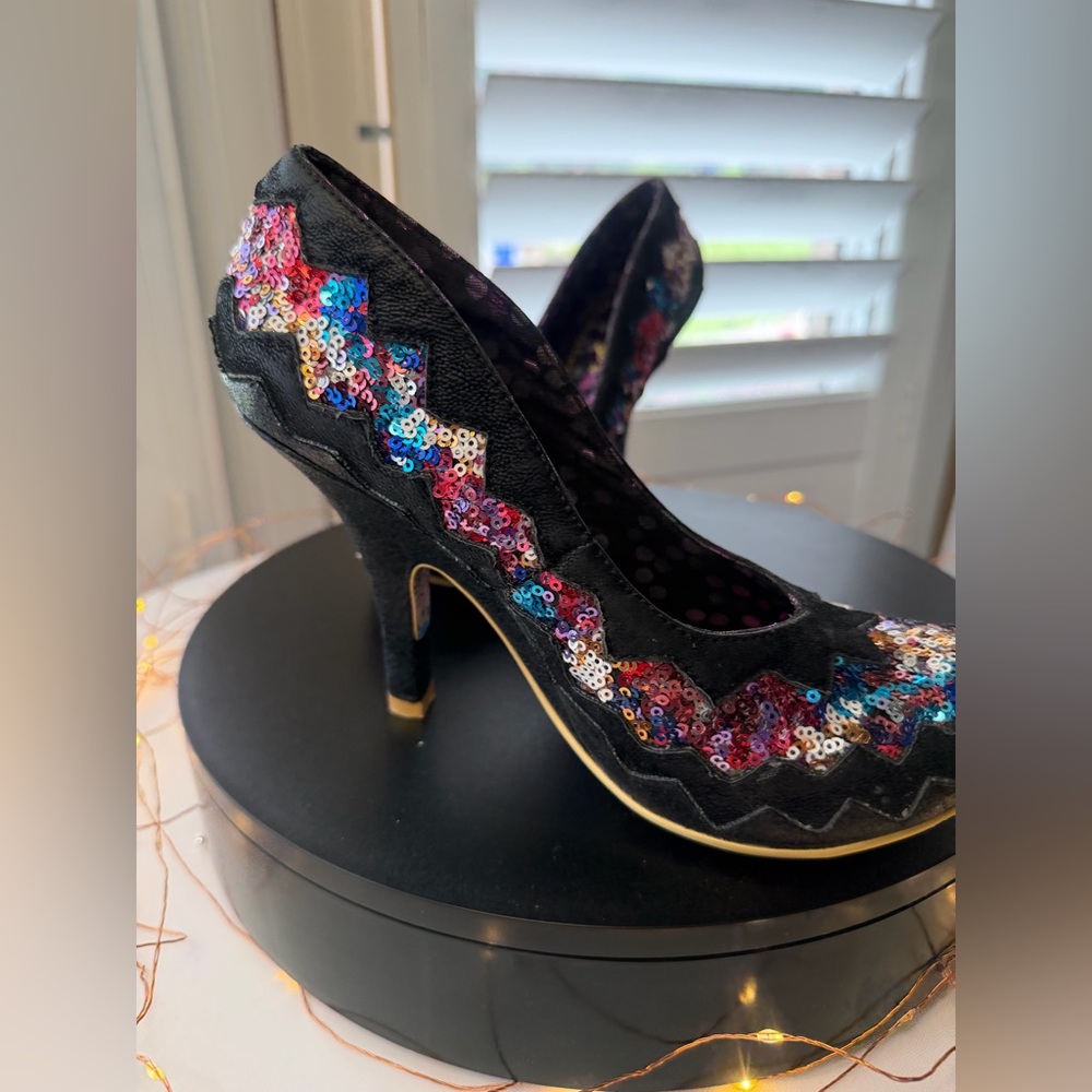 Poetic License by Irregular Choice Women's Black Sequin Zigzag High Heels, 39/8 - Picture 12 of 14